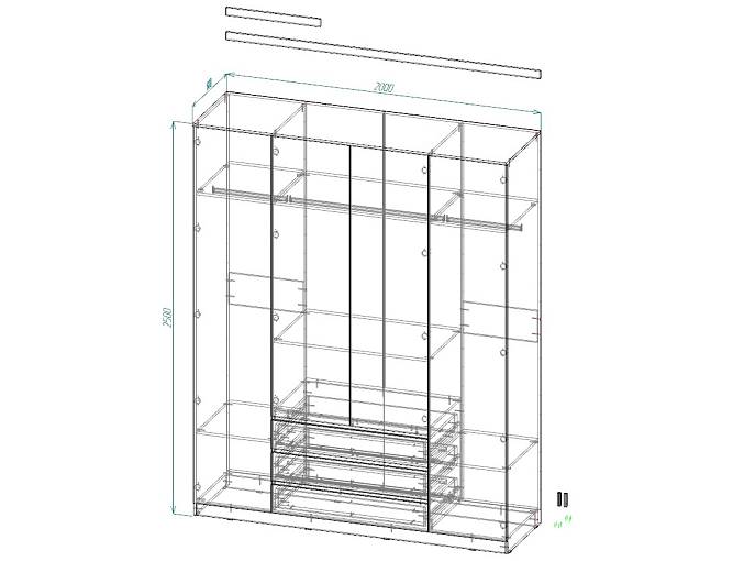 Распашной шкаф Вилета 4 с ящиками (2000х2500х600)